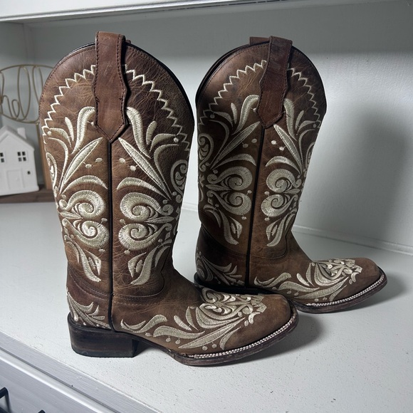 Circle G Brown Embroidered Western Cowboy Boots Women 6.5 Leather Rodeo - Picture 2 of 8